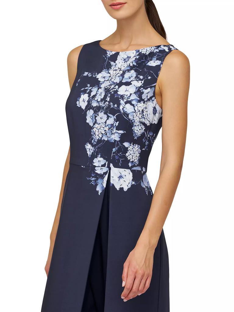 Kay Unger Esti Floral Stretch-Crêpe Walk-Thru Jumpsuit
