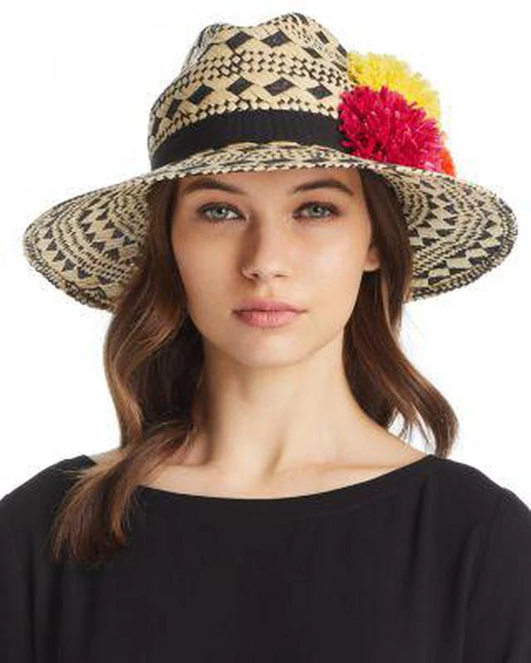 商品Helene Berman|Pom-Pom Trim Geometric Panama Hat,价格¥528,第1张图片