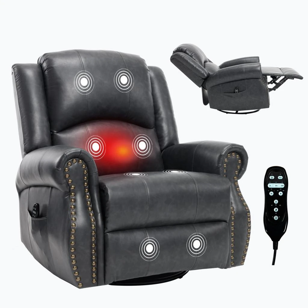 商品Streamdale Furniture|Streamdale Heat Massage Rocker Swivel Recliner Chair, Grey,价格¥4501,第5张图片详细描述