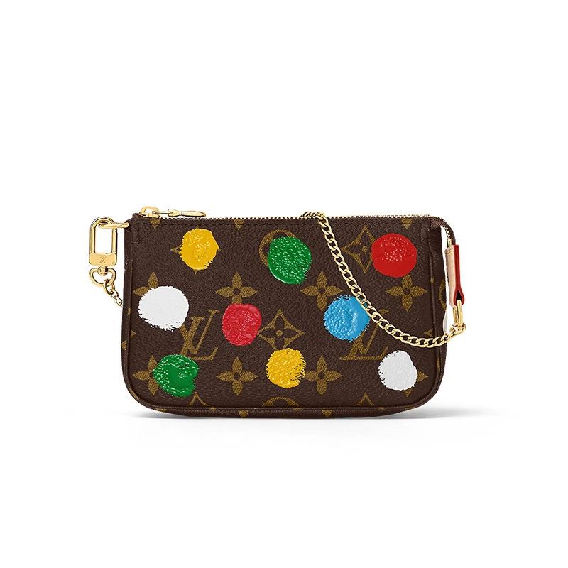 商品Louis Vuitton|【预售3-7天】路易威登 23年草间弥生合作款 女士棕色帆布配皮彩色圆点印花图案金色饰面链条包M81866,价格¥7136,第1张图片