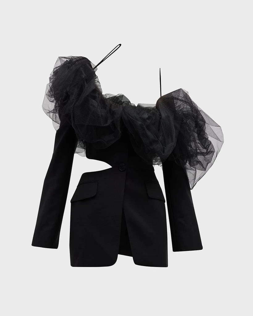 商品Alexander McQueen|Cutout One-Shoulder Ruffle Single-Breasted Blazer,价格¥9303,第1张图片