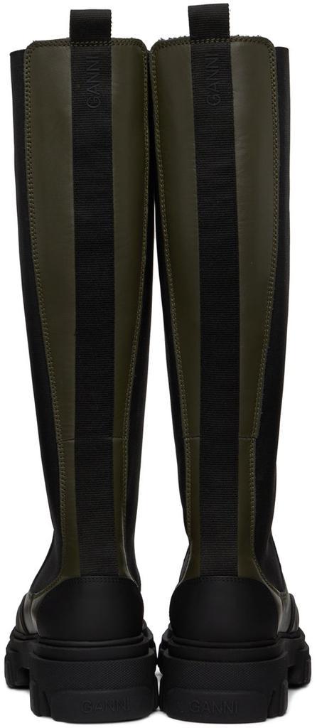 商品Ganni|Khaki & Black Cleated High Chelsea Boots,价格¥3125,第4张图片详细描述