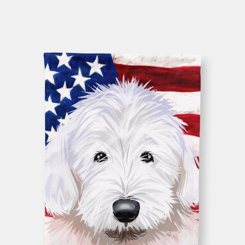 商品Caroline's Treasures|28 x 40 in. Polyester Old English Sheepdog American Flag Flag Canvas House Size 2-Sided Heavyweight,价格¥325,第1张图片