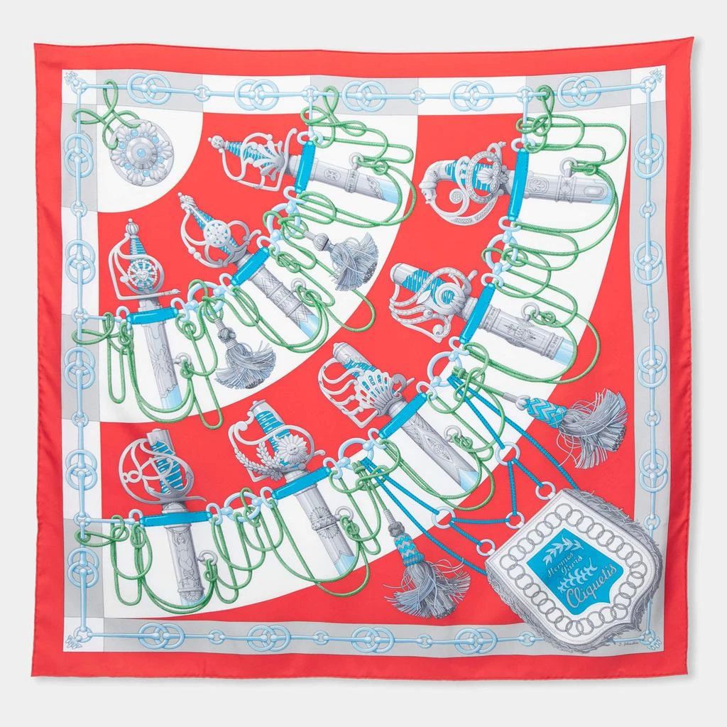 商品[二手商品] Hermes|Hermès Red & Blue Cliquetis Silk Scarf,价格¥3372,第1张图片