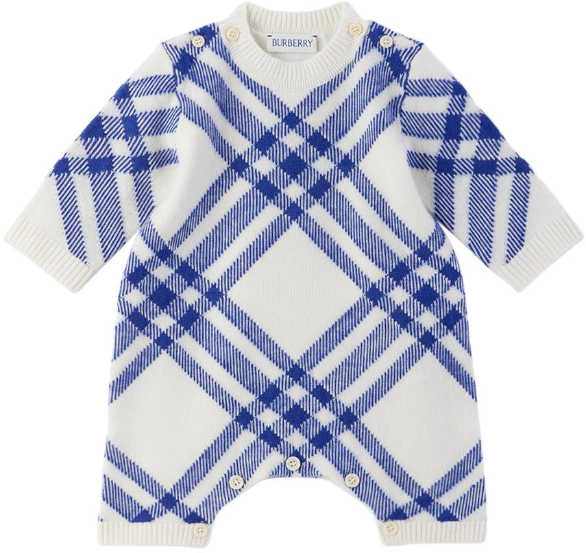 商品Burberry|白色格纹婴儿连身裤 & 毛线帽套装,价格¥4517,第2张图片详细描述