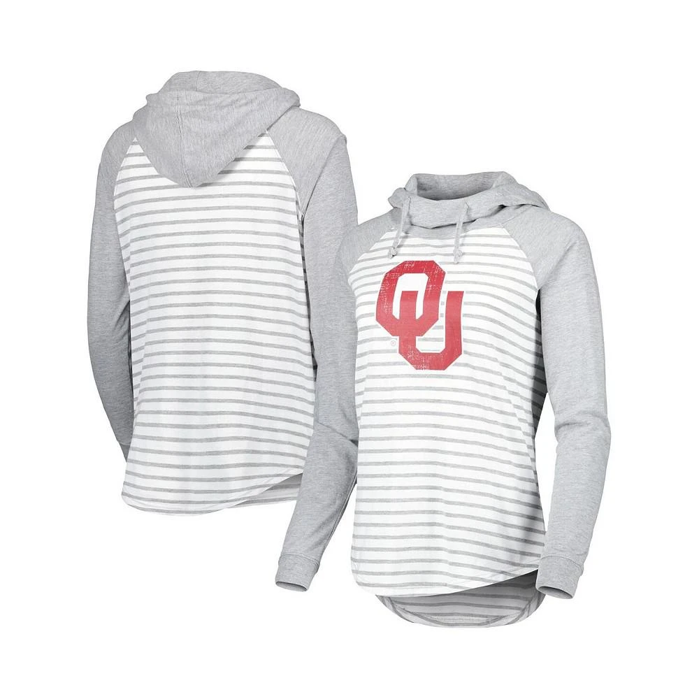 商品Colosseum|Women's Heathered Gray, White Oklahoma Sooners Gloria Raglan Long Sleeve Hoodie T-shirt,价格¥338,第1张图片