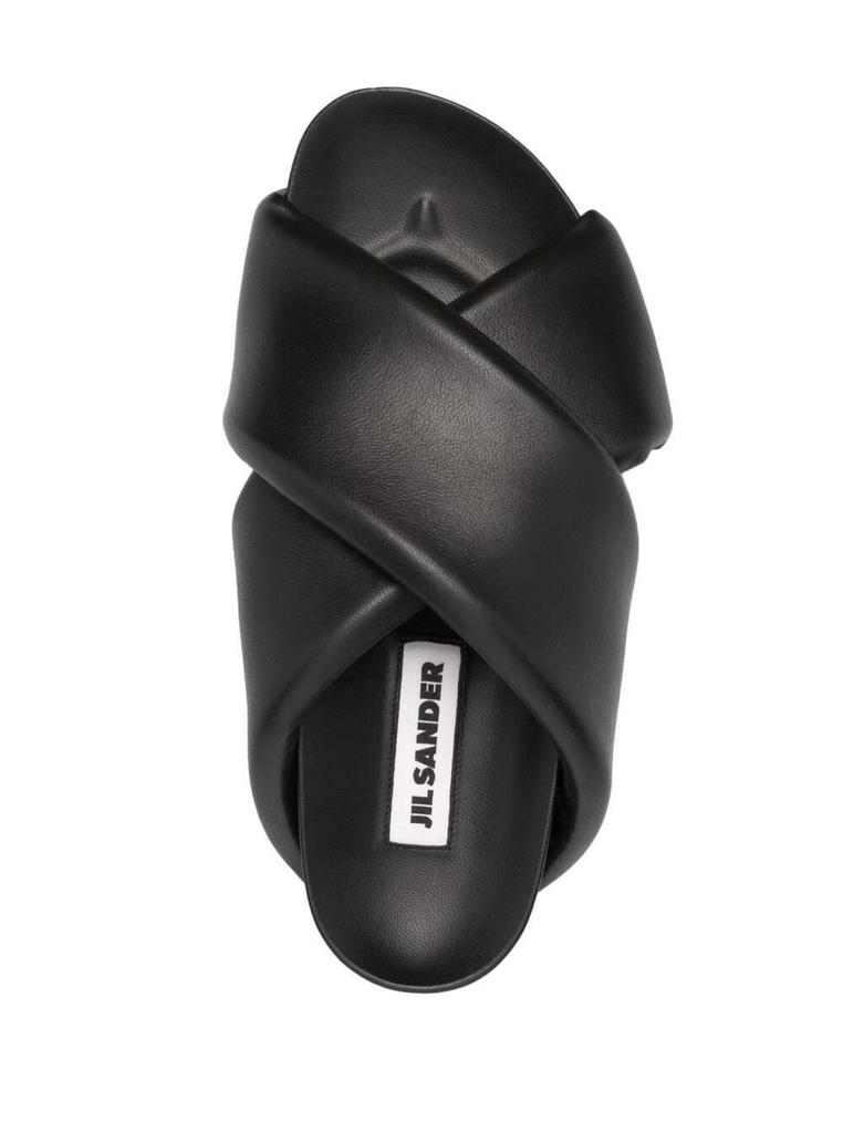 Jil Sander Womans Black Leather Crossed Straps Mules商品第4张图片规格展示