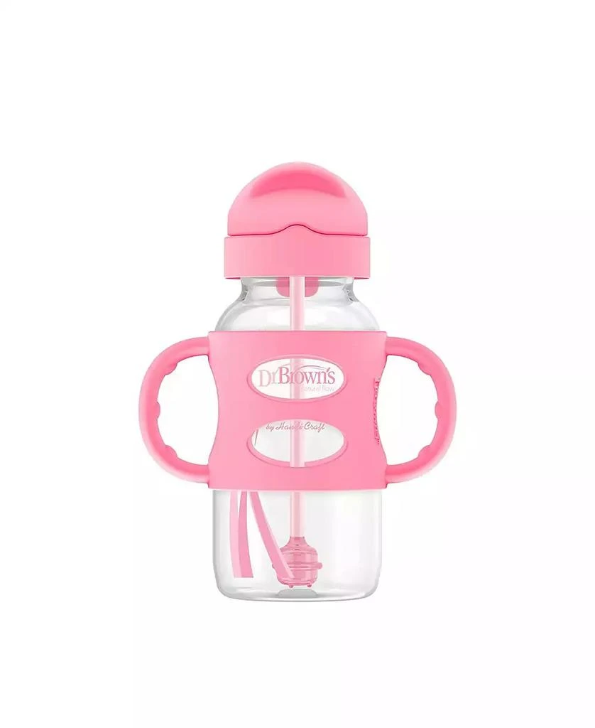 商品Dr. Browns|Baby Wide-Neck Sippy Straw Bottle with 100% Silicone Handles, 9oz, Pink,价格¥127,第2张图片详细描述