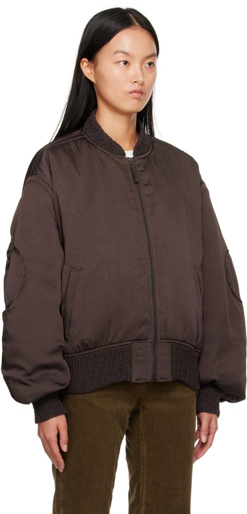 Brown Insulated Bomber Jacket商品第2张图片规格展示