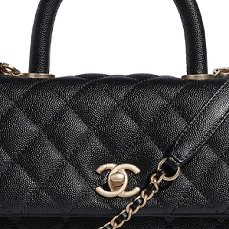 商品[国内直发] Chanel|香奈儿 香奈儿 COCO handle 憨豆 亮面金扣 颗粒压花牛皮 手柄单肩斜挎包 小号 女款 黑色,价格¥56980,第6张图片详细描述