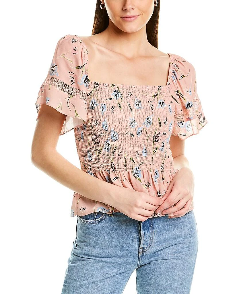 商品Nicole Miller|Nicole Miller Tossed Tulip Flutter Sleeve Silk-Blend Top,价格¥300,第1张图片