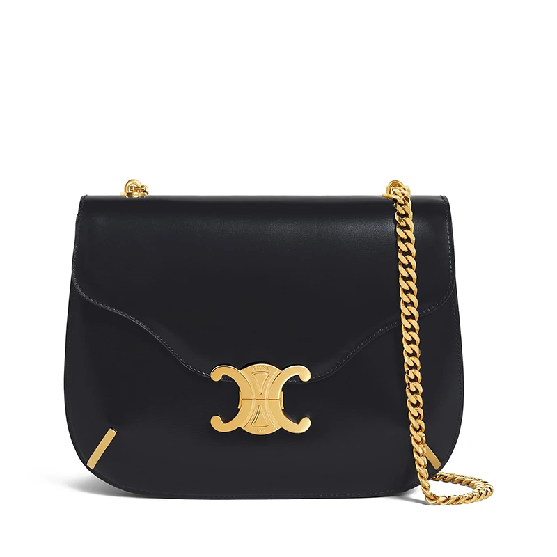 商品Celine|【包税】CELINE/赛琳 经典款BESACE TRIOMPHE系列 女士黑色牛皮革金扣金链翻盖开合链条包199273BF4.38NO,价格¥22796,第1张图片