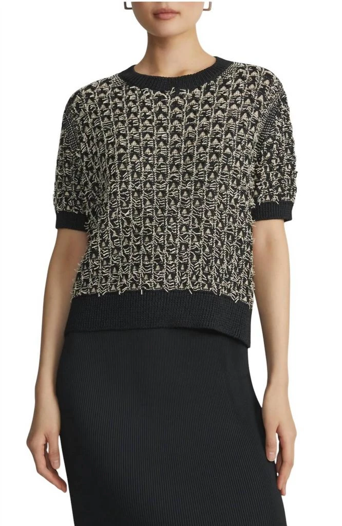 商品Lafayette 148|Textured Stitch Silk Blend Sweater In Black/plaster,价格¥3328,第1张图片