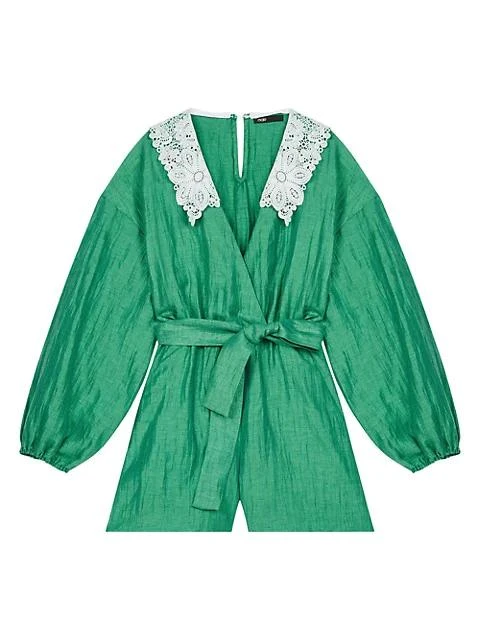 商品Maje|Ifeuille Crinkled Linen Playsuit,价格¥1661,第1张图片