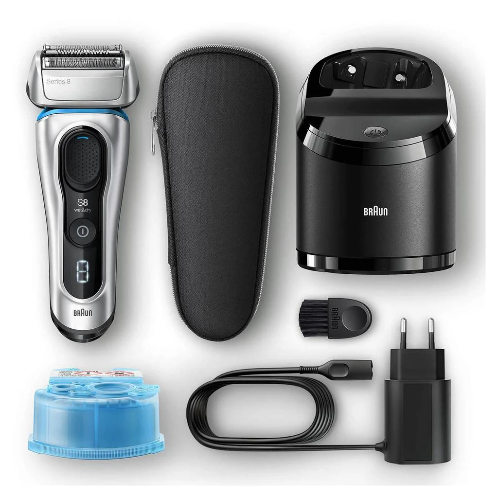 商品Braun|Braun Series 8 8390cc Next Generation, Electric Shaver, Clean&Charge Station, Fabric Case - Silver,价格¥2558,第4张图片详细描述