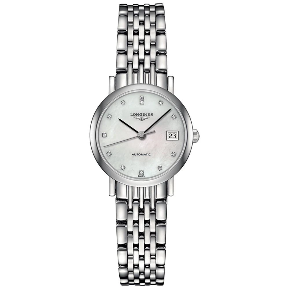 商品Longines|Women's Swiss Automatic The Longines Elegant Collection Diamond Accent Stainless Steel Bracelet Watch 26mm L43094876,价格¥16567,第1张图片
