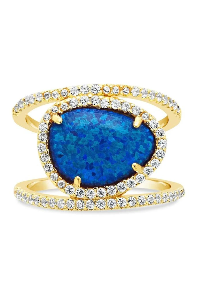 商品Sterling Forever|14K Gold Plated Sterling Silver Created Opal Oval Gemstone Ring,价格¥223,第4张图片详细描述