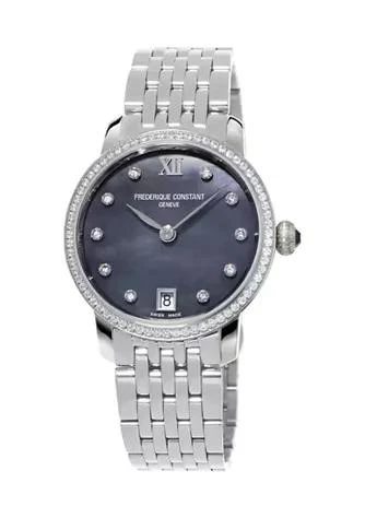 商品Frederique Constant|Constant Womens Swiss Slimeline Diamond Silver Tone Stainless Steel Bracelet Watch,价格¥22437,第1张图片