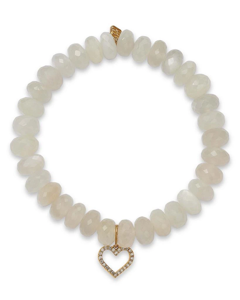 商品Sydney Evan|Diamond Open Heart Charm White Moonstone Beaded Bracelet,价格¥6656,第1张图片