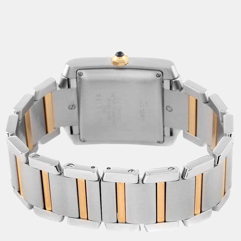 Cartier Silver 18k Yellow Gold And Stainless Steel Tank Francaise W51005Q4 Automatic Men's Wristwatch 28 mm商品第4张图片规格展示