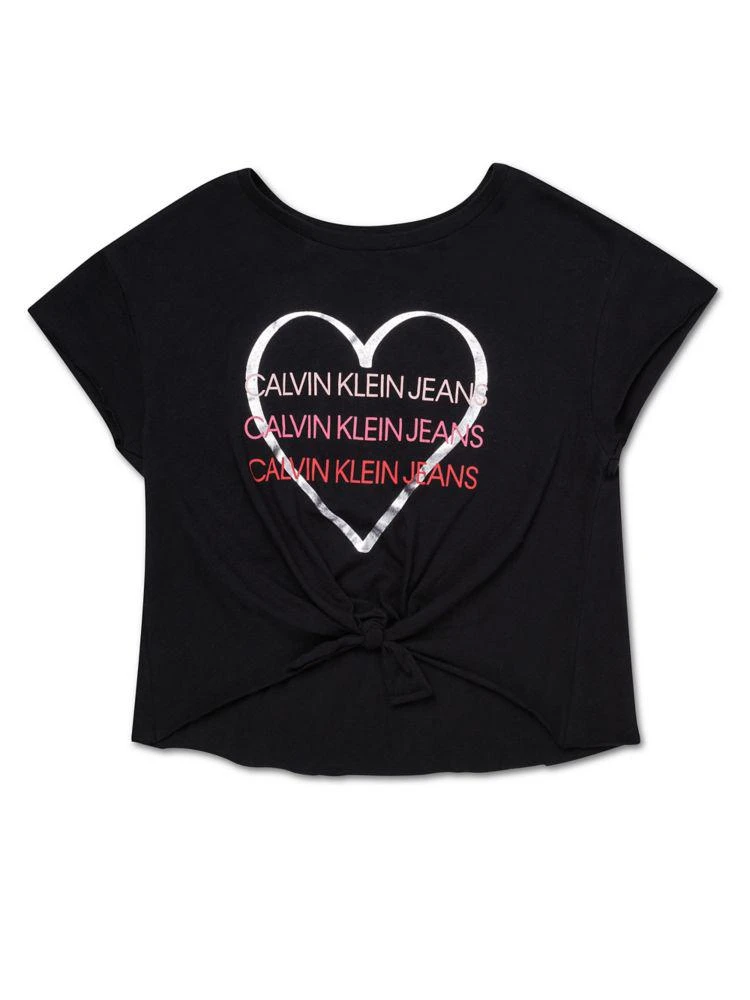 商品Calvin Klein|Girl's Logo Tie-Front Cotton Tee,价格¥45,第1张图片