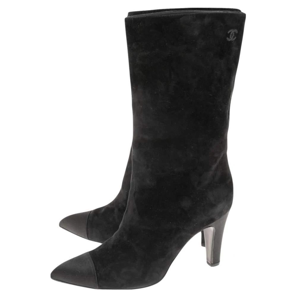 商品[二手商品] Chanel|Chanel Black Suede and Satin Gabrielle Cap Toe Mid Calf Boots Size 39,价格¥4155,第4张图片详细描述