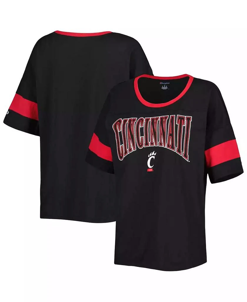 商品CHAMPION|Women's Black Cincinnati Bearcats Jumbo Arch Striped Half-Sleeve T-shirt,价格¥240,第1张图片