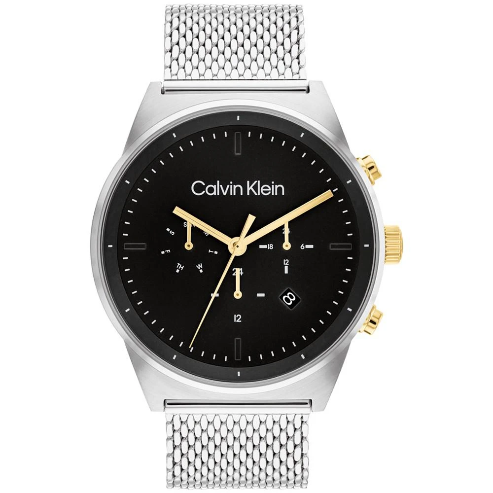 商品Calvin Klein|Men's Silver-Tone Stainless Steel Mesh Bracelet Watch 44mm,价格¥1205,第1张图片