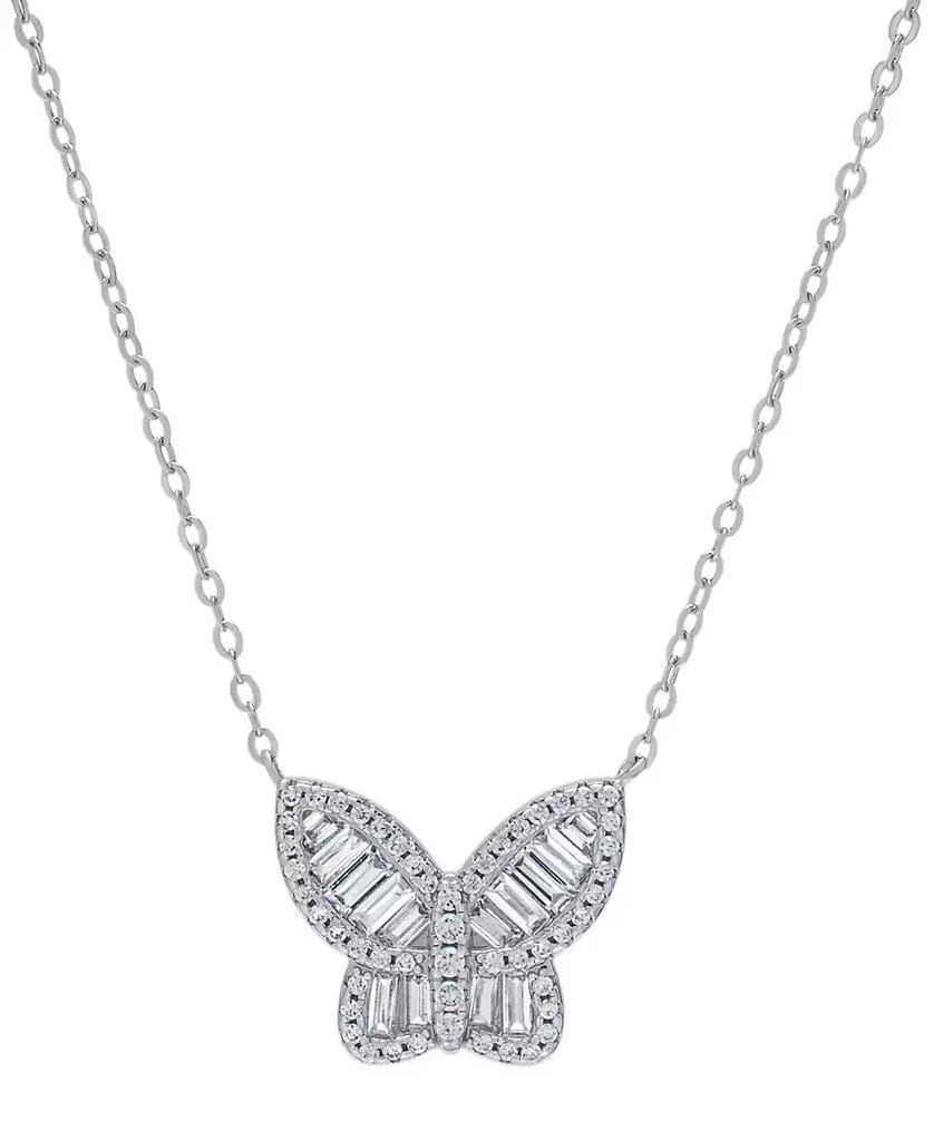 商品Macy's|Lab-Grown White Sapphire Baguette Butterfly 18" Pendant Necklace (3/4 ct. t.w.) in Sterling Silver,价格¥263,第1张图片