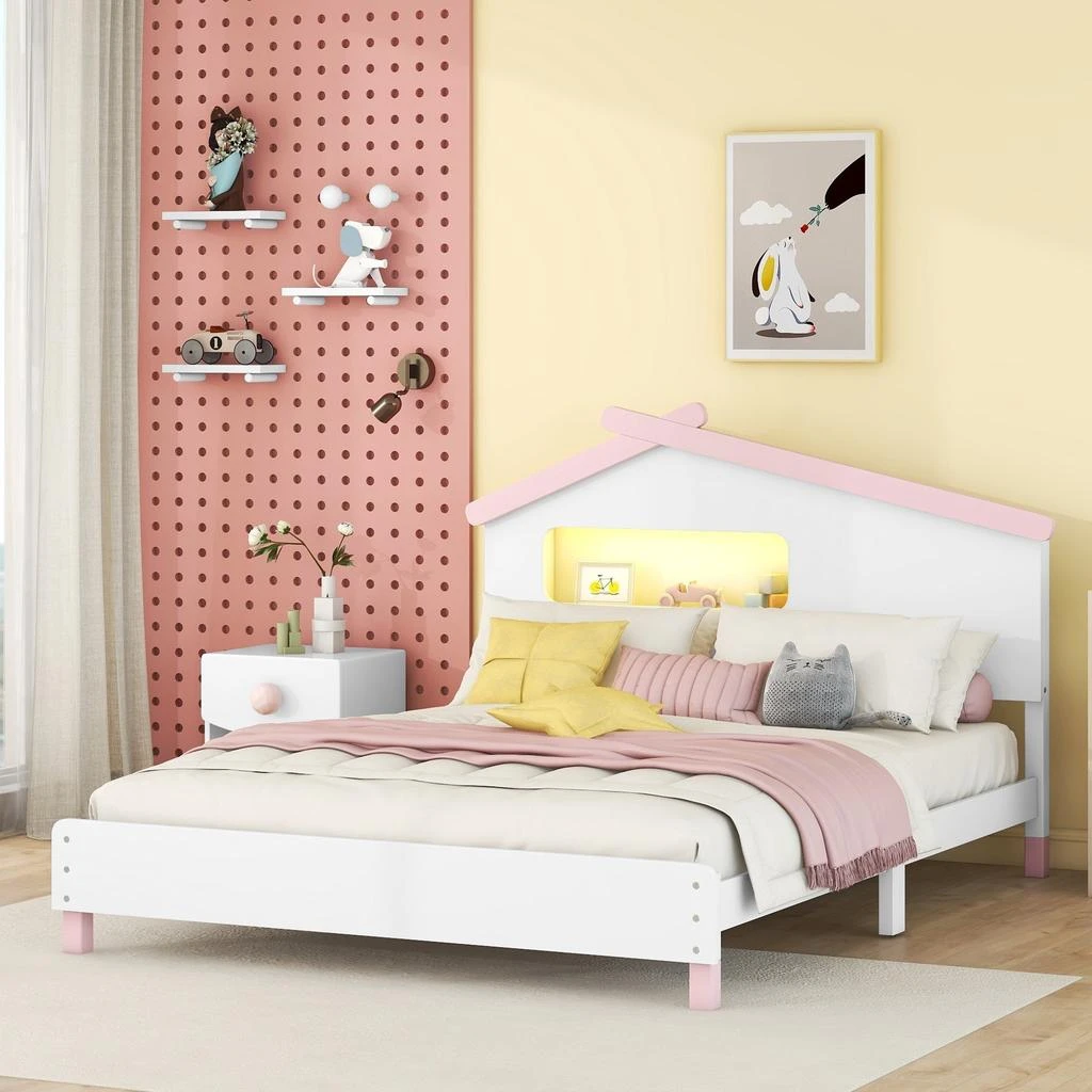 商品Streamdale Furniture|Streamdale Platform Bed with House-shaped Headboard & Night Lights,价格¥2670,第1张图片