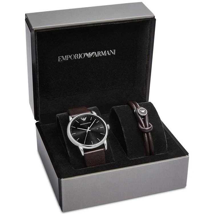 商品Emporio Armani|Men's Luigi Brown Leather Strap Watch & Leather Bracelet Gift Set 43mm AR80008,价格¥1558,第1张图片