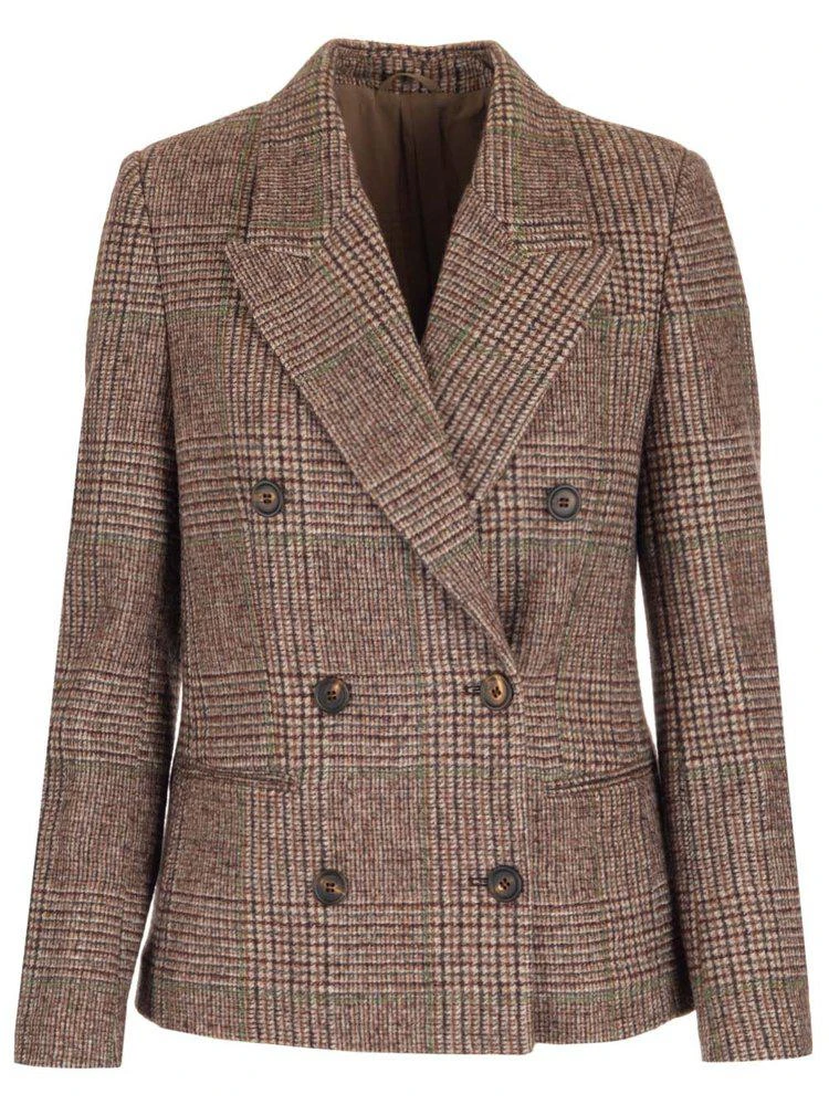 商品Brunello Cucinelli|Brunello Cucinelli Double Breasted Checked Blazer,价格¥19092,第1张图片
