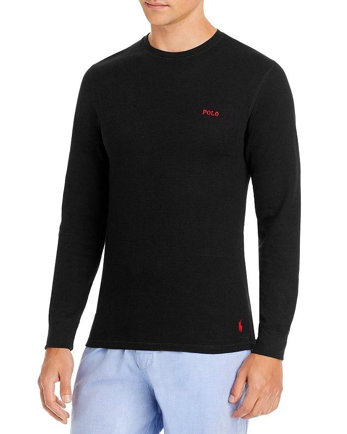 商品Ralph Lauren|Cotton Blend Waffle Knit Embroidered Logo Long Sleeve Sleep Tee,价格¥449,第1张图片