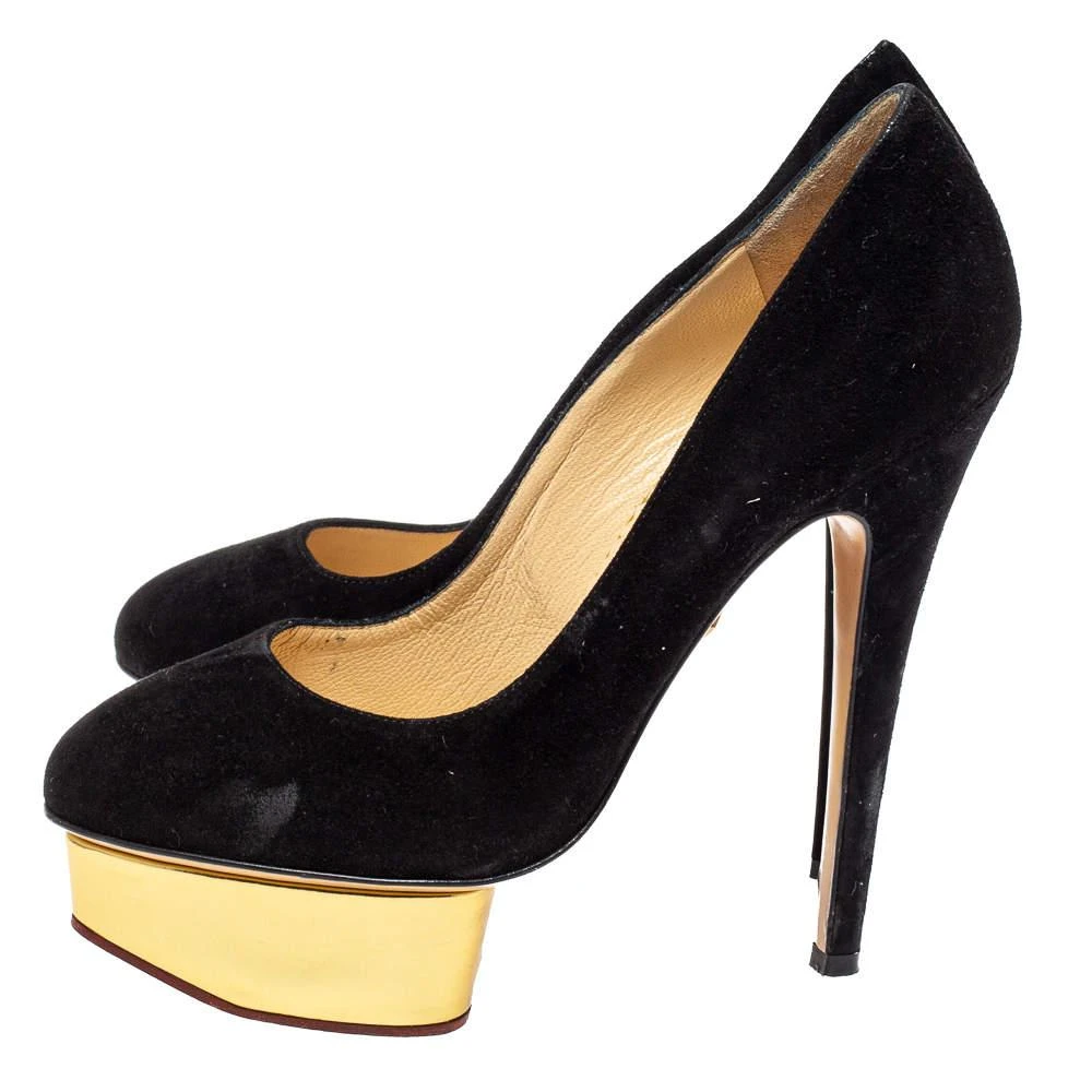 商品[二手商品] Charlotte Olympia|Charlotte Olympia Black Suede Dolly Platform Pumps Size 37,价格¥1562,第4张图片详细描述