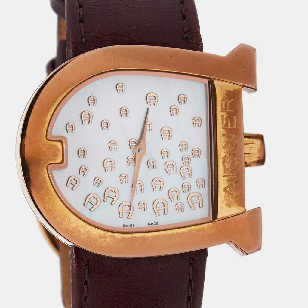 商品[二手商品] Aigner|Aigner White Mother of Pearl Gold PVD Coated Stainless Steel Leather Genua A31600 Women's Wristwatch 31 mm,价格¥1106,第3张图片详细描述