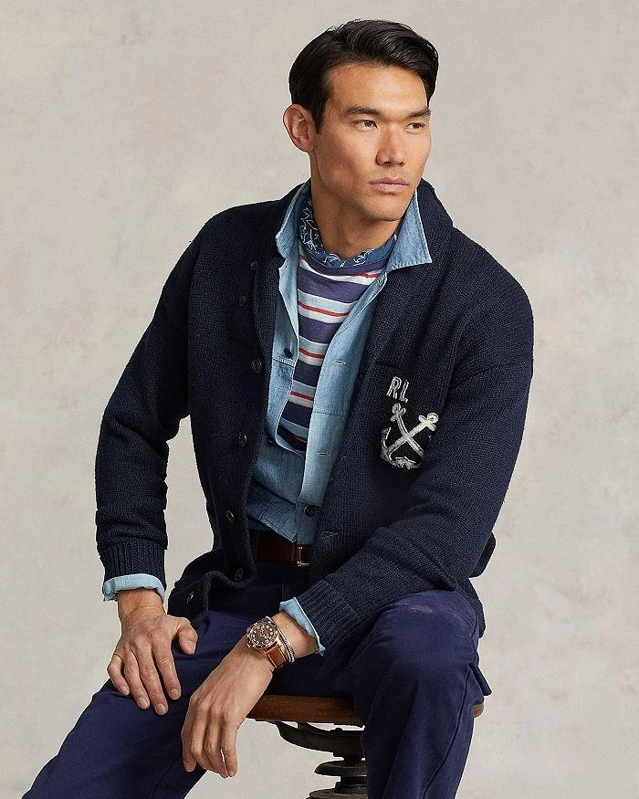 商品Ralph Lauren|Cotton & Linen Nautical Regular Fit Shawl Collar Cardigan,价格¥1357,第3张图片详细描述