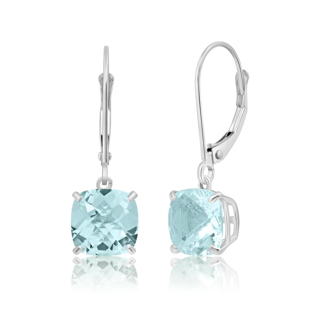 14k Solid White Gold Gemstone Dangle Leverback Earrings (8mm) 商品