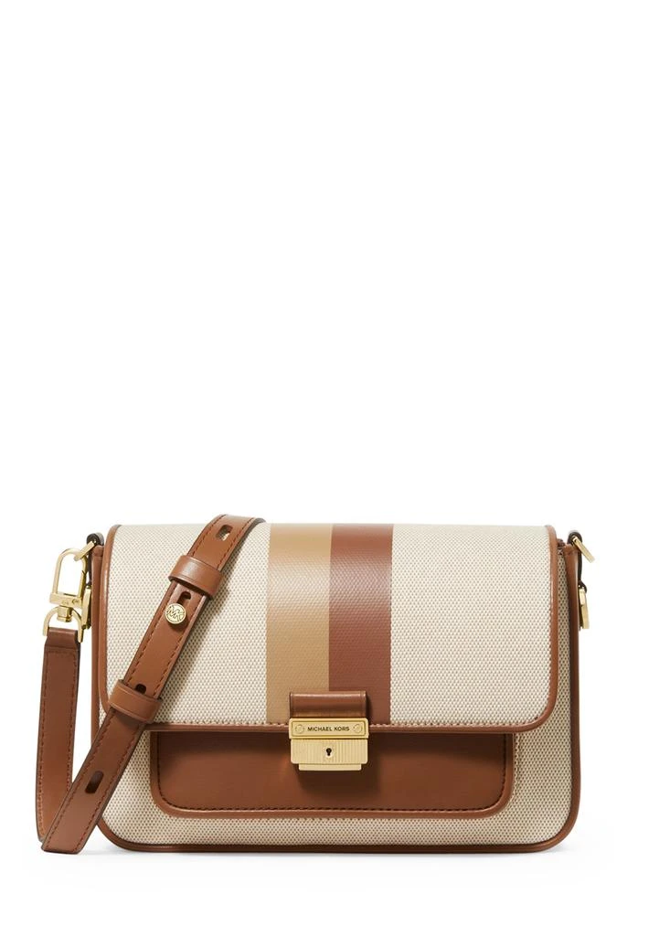 商品Michael Kors|Bradshaw medium striped canvas and faux leather messenger bag,价格¥1456,第1张图片