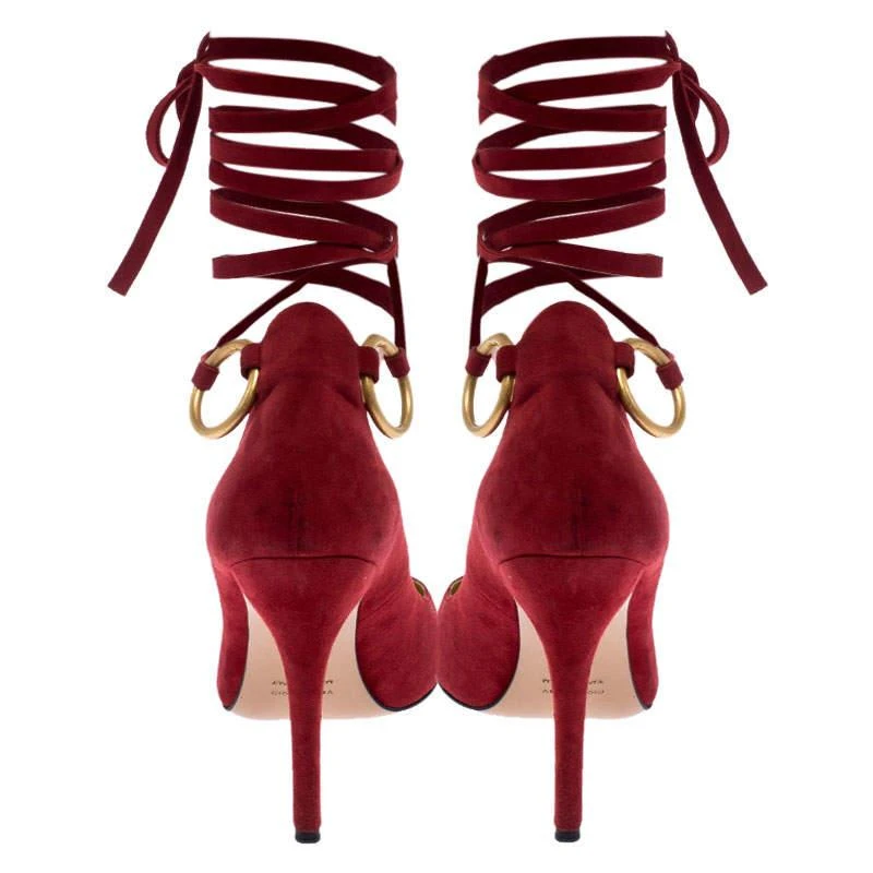 商品[二手商品] Charlotte Olympia|Charlotte Olympia Red Suede Sabine Wrap Pumps Size 36,价格¥1524,第5张图片详细描述