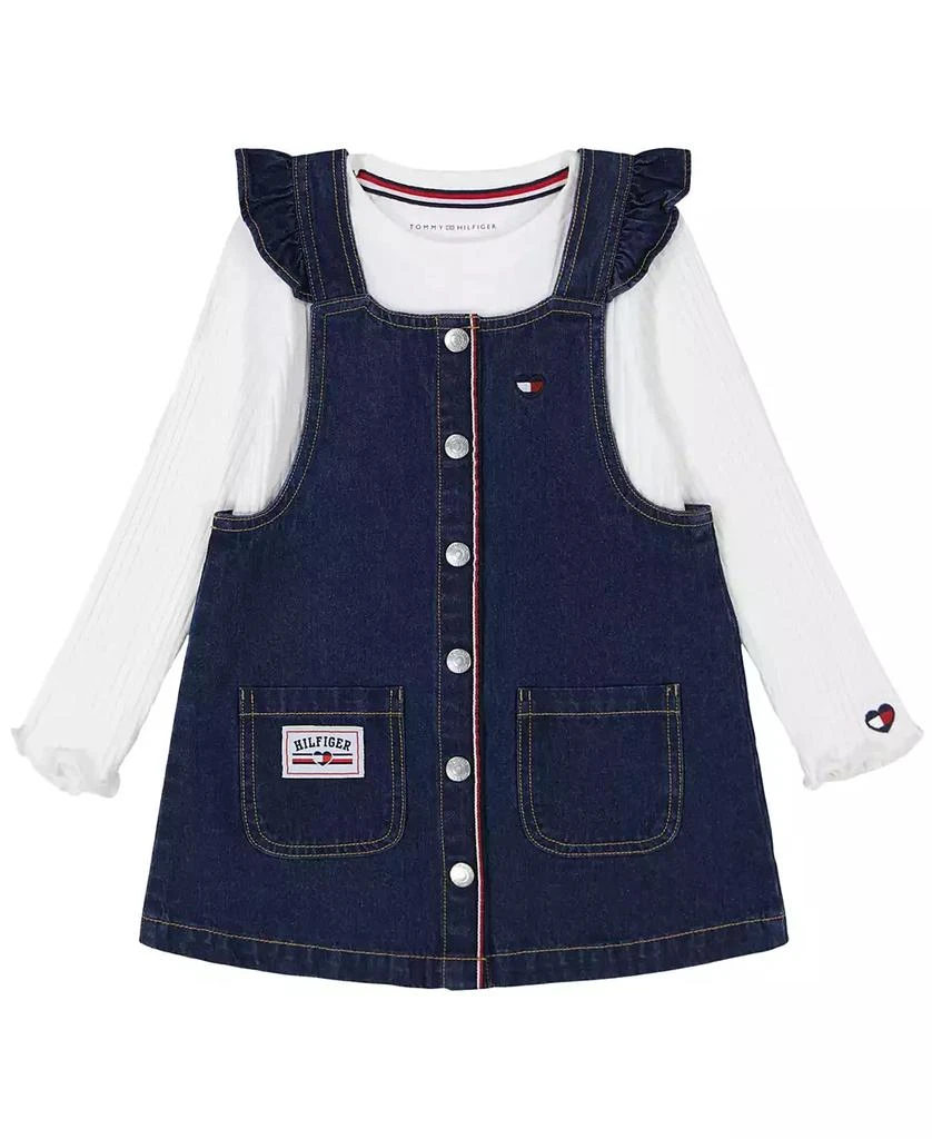 商品Tommy Hilfiger|Toddler and Little Girls Chunky Rib Long Sleeve Tee and Denim Jumper, 2-Piece Set,价格¥178,第3张图片详细描述