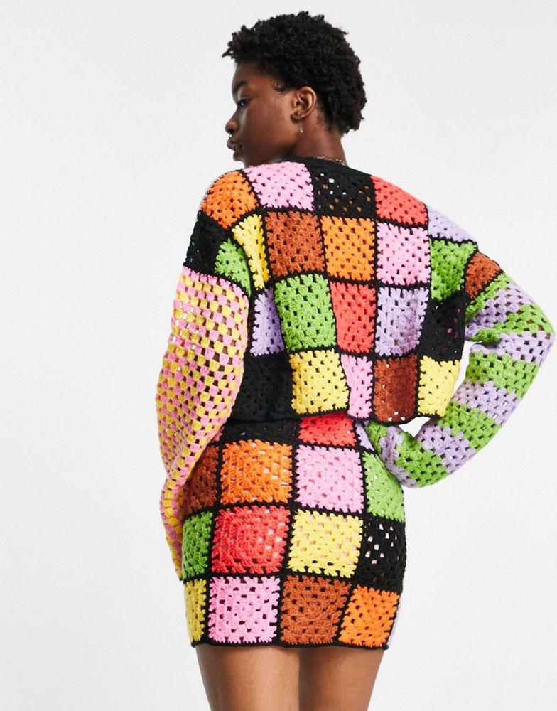 The Ragged Priest mini skirt in rainbow crochet patchwork co-ord商品第3张图片规格展示