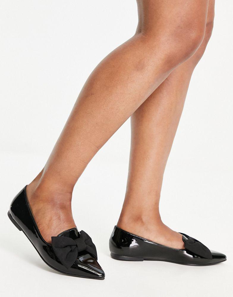 ASOS DESIGN Wide Fit Lake bow pointed ballet flats in black商品第3张图片规格展示