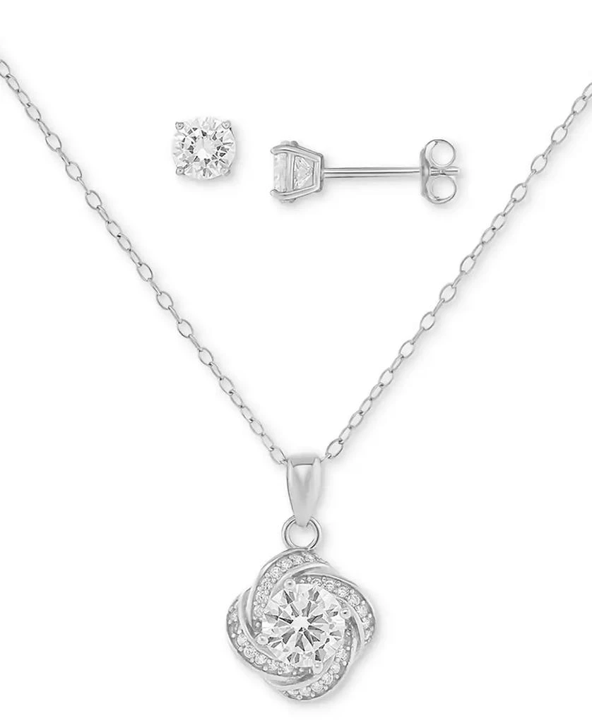 商品Giani Bernini|2-Pc. Set Cubic Zirconia Love Knot Pendant Necklace & Solitaire Stud Earrings in Sterling Silver, Created for Macy's,价格¥190,第1张图片