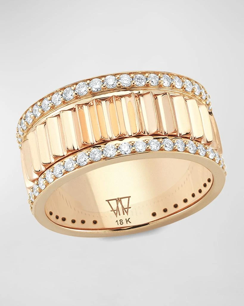 商品Walters Faith|Clive Rose Gold Narrow Fluted Band Ring with Diamonds Rails,价格¥43998,第1张图片
