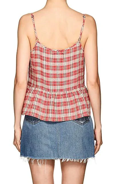 商品Current Elliott|The Workwear Plaid Linen-Cotton Peplum Top,价格¥299,第2张图片详细描述