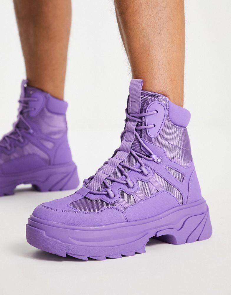 ASOS DESIGN chunky sole lace up boot in purple faux suede商品第4张图片规格展示