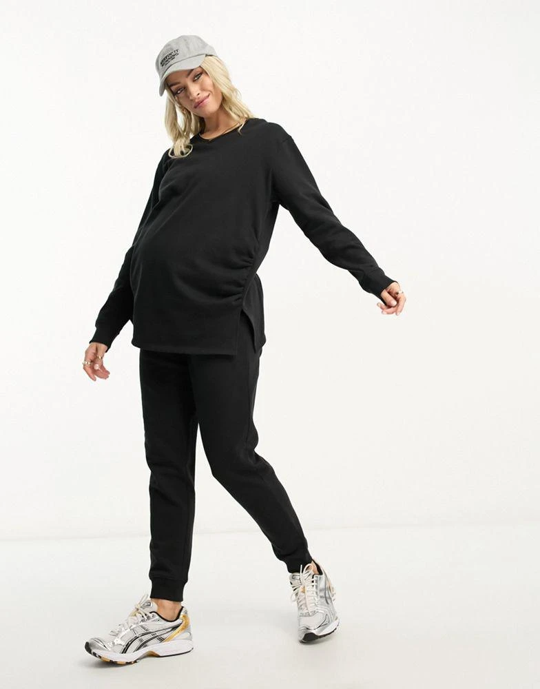 商品Threadbare|Threadbare Maternity v neck sweater and jogger tracksuit in black,价格¥182,第4张图片详细描述
