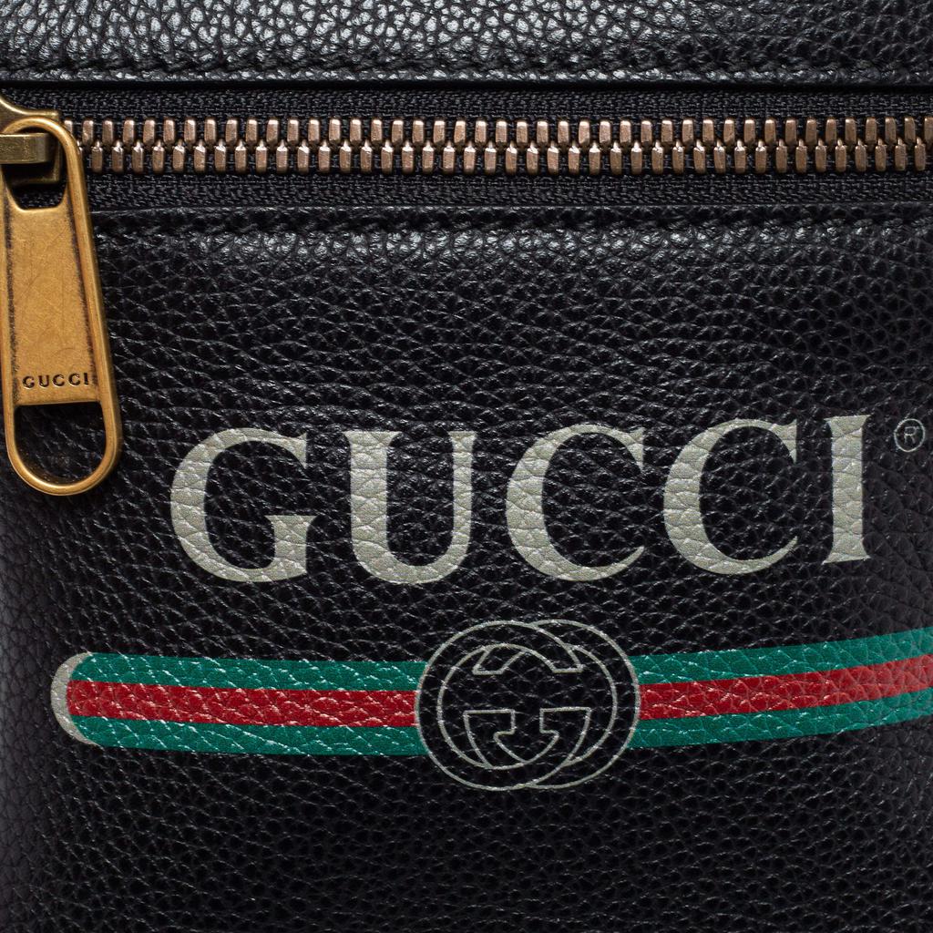 Gucci Black Leather Logo Print Messenger Bag商品第5张图片规格展示