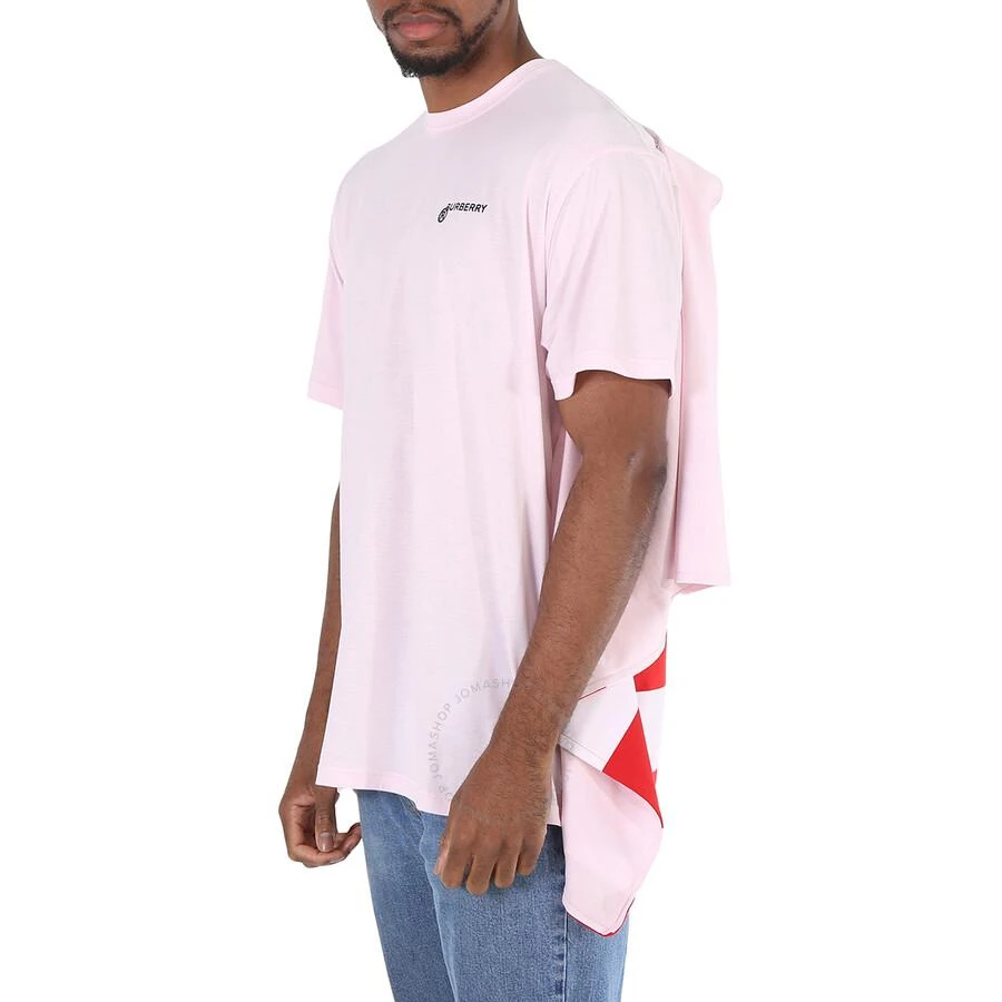 商品Burberry|Men's Pale Pink Striped Cape Detail Cotton Oversized T-shirt,价格¥871,第2张图片详细描述