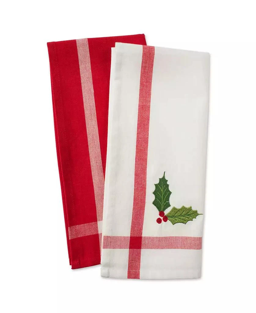 商品Design Imports|Stripe Holly Mistletoe Holiday embroidered Dishtowel Set,价格¥93,第2张图片详细描述